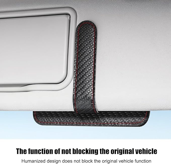 Car Sun Visor Organizer, PU Leather Vehicle Visor Document Storage Pocket for Sunglass Card Pen, Multifunctional Automotive Interior Holder Accessories, Universal Fit (Carbon Black/Red)