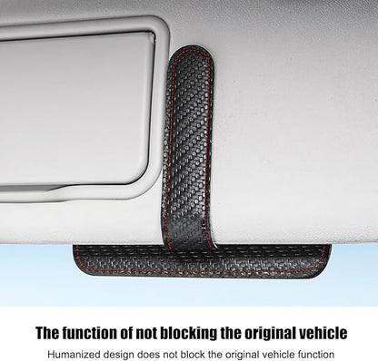 Car Sun Visor Organizer, PU Leather Vehicle Visor Document Storage Pocket for Sunglass Card Pen, Multifunctional Automotive Interior Holder Accessories, Universal Fit (Carbon Black/Red)