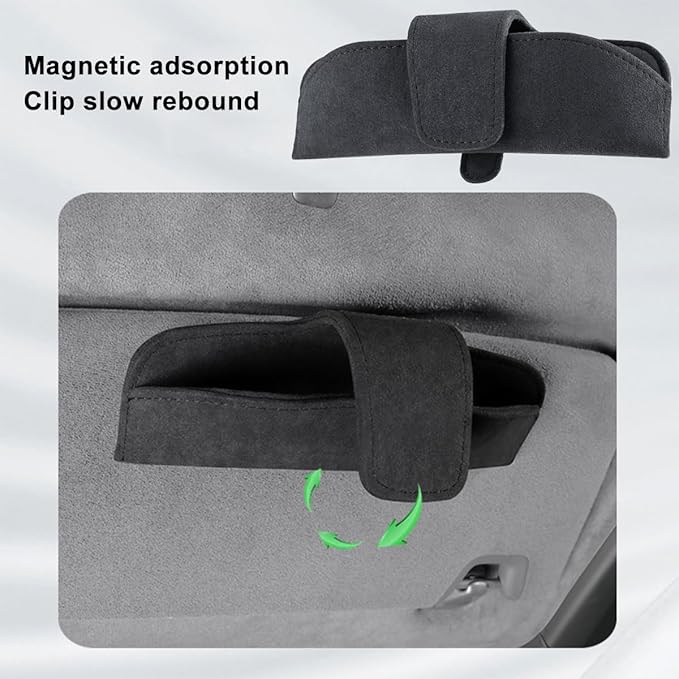 Sunglasses Holder for Car Sun Visor, Magnetic Closure Suede Vehicle Eyeglasses Holder Protective Box Clip, Automotive Glasses Storage Organizer, Universal for Truck, SUV, RV(Black)