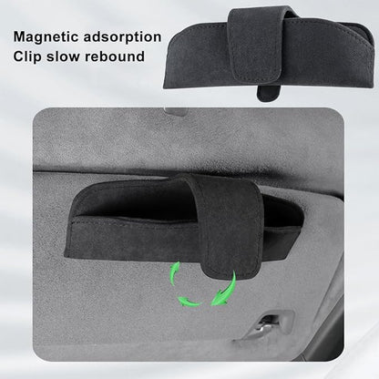 Sunglasses Holder for Car Sun Visor, Magnetic Closure Suede Vehicle Eyeglasses Holder Protective Box Clip, Automotive Glasses Storage Organizer, Universal for Truck, SUV, RV(Black)