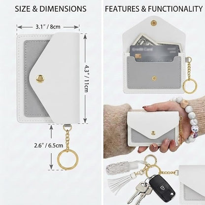 BIHRTC Silicone Key Ring Bracelets Wristlet Keychain Wallet with Net Chapstick Holder for Women