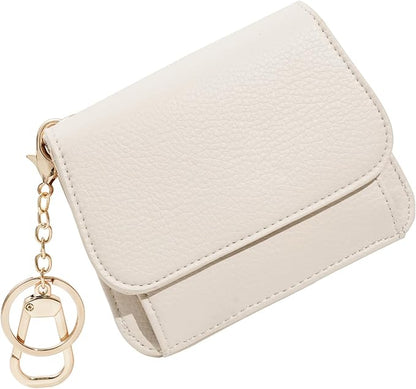Women Small Wallet RFID Blocking Slim Wallet with Coin Pocket Tri-Fold Credit Card Holder with ID Window and Keychain(Beige)