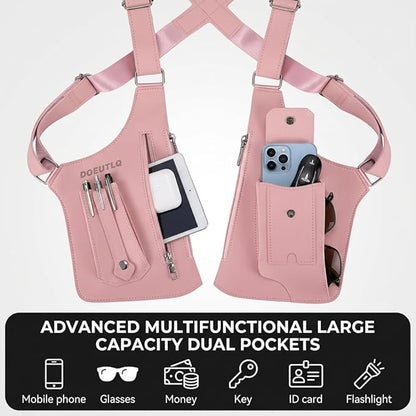 Leather Double Shoulder Armpit Bag for Men Underarm Concealed Rover The Holste Vest for Mens Adjustable Leather Bag (Pink)