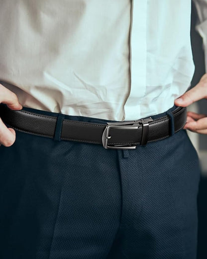 BOSTANTEN Ratchet Leather Belt For Men 2 Pack Dress and Casual with Adjustable Buckle, Trim to Fit