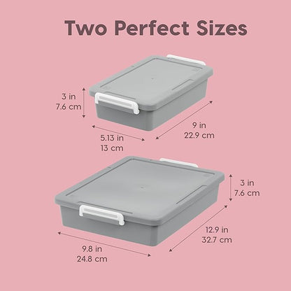 IRIS USA 6 Qt. Plastic Craft Storage Container Bins with Lids, 2 Pack, Small Art & Office Supply Organizer Tote, Sensory Bins & Boxes for Home & University, Stackable, Secure Latch Buckles, Gray