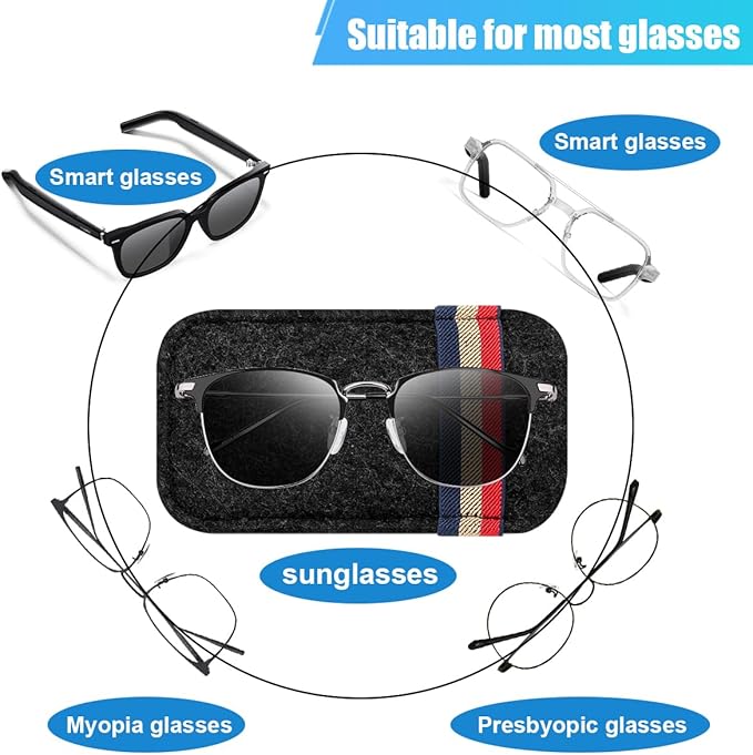 Sunglass Holder for Car Sun Visor Organizer – 6.1"×3.6" Soft Felt Eyeglasses Organizer Card Pocket for Pen Invoice, Universal Clip-on Glasses Holder Storage Pouch for Cars SUV Trucks (Black)