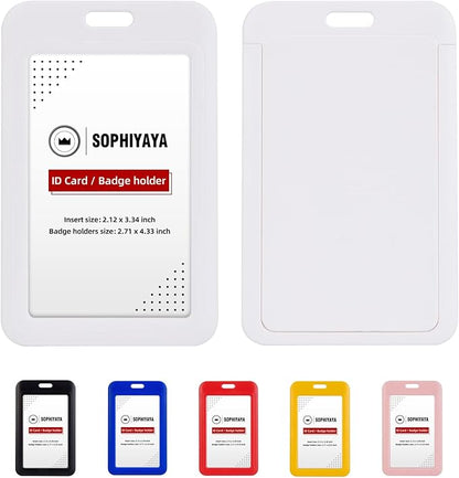 12 Pack Sliding ID Badge Holder Heavy Duty Hard Plastic Card Sleeve Secures Work ID, Key Card, Credit Cards for Office, Factory, Hospital & School (White)