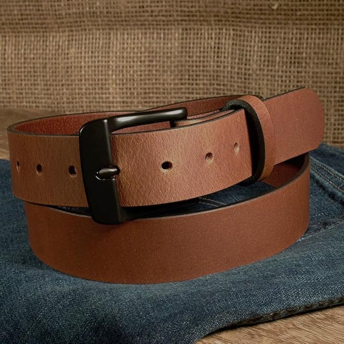 Men's Leather Belt, Made in USA, Full-Grain Leather, Casual Everyday Wear Belts, Amish Handmade 1.5" Width