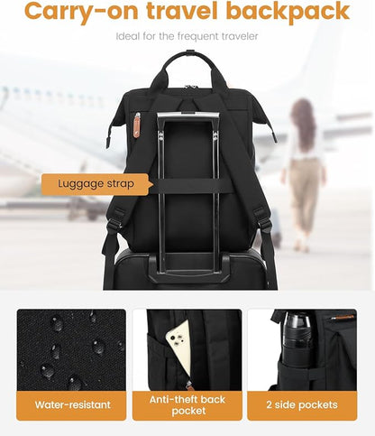 LOVEVOOK Laptop Backpack for Women Work Travel Backpack Business Commuter Computer Bag Teacher Doctor Nurse Bags College Backpack Purse, 17 Inch, Black-brown