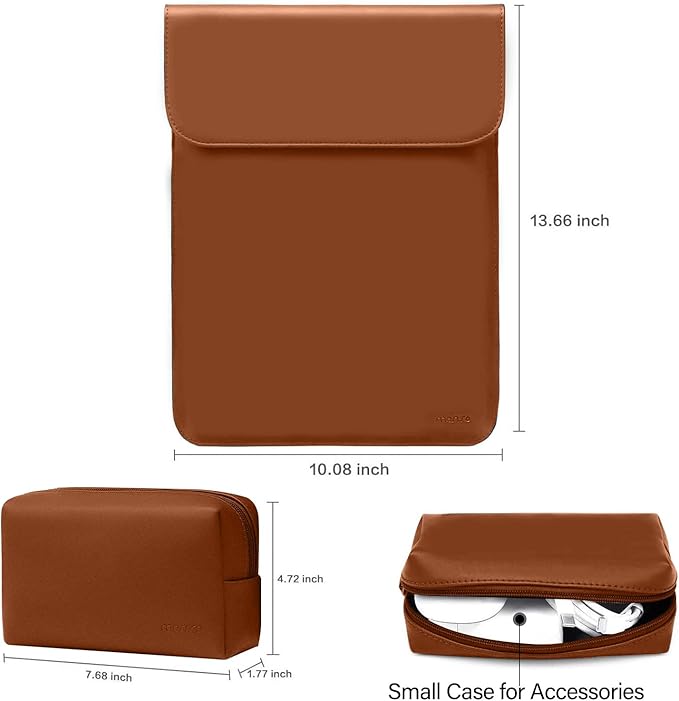 MOSISO Laptop Case 13.3 inch, 13-13.3 inch Laptop Sleeve Compatible with MacBook Neo 13 A18 Pro A3404 /Air 13/Pro 13/Pro 14 M5 M4 M3 M2 M1, Faux Suede Leather Case with Small Bag, Brown
