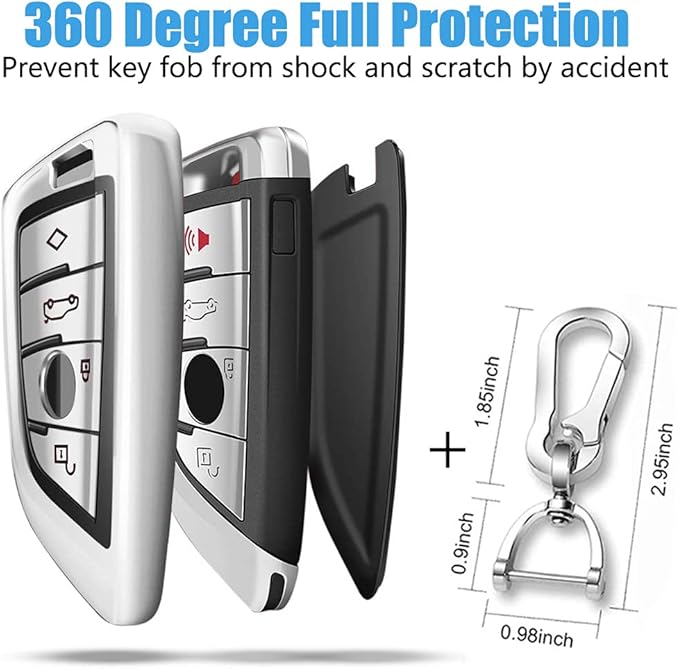QBUC for BMW Key Fob Cover with Leather Keychain,for BMW 2 5 6 7 Series X1 X2 X3 X5 X6 X7 Premium Soft TPU Key Fob Holder