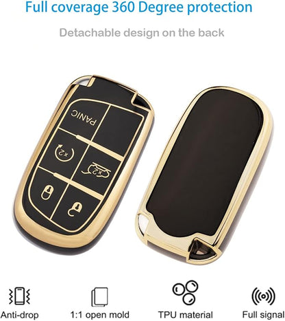 XIYANG TRADE for Jeep Key Fob Cover with Keychain, Soft TPU Key Case Shell Full Protection Suitable for Jeep Grand Cherokee Renegade Compass Durango Charger Dodge Challenger (Black)