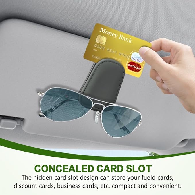 Sunglass Holder for Car, Sunglasses Clip for Car Visor, Magnetic Leather Vehicle Eyeglass Hanger Clip, Auto Ticket Card Glasses Organizer Clamp Accessories for SUV Sedan (Gray)