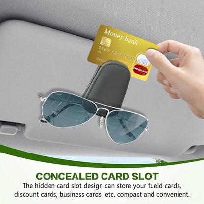 Sunglass Holder for Car, Sunglasses Clip for Car Visor, Magnetic Leather Vehicle Eyeglass Hanger Clip, Auto Ticket Card Glasses Organizer Clamp Accessories for SUV Sedan (Gray)