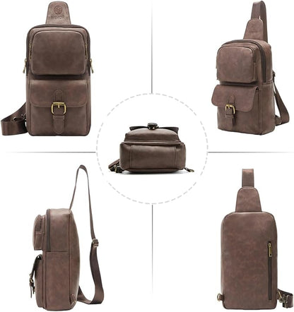 Sling Bag for Men Women Pu Leather Crossbody Bag Waterproof Funny Waist Pack Vintage Shoulder Bags