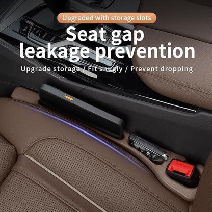Car Seat Gap Filler 2 Pack, Universal Fit PU Leather Car Seat Gap Plug to Fill The Gap Between Seat and Console, Car Seat Crevice Blocker Stop Things from Dropping (Brown)