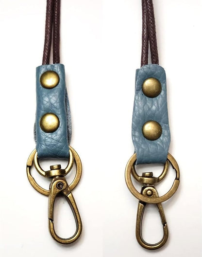 Aslana Genuine Leather Rope Necklace Lanyard for Key ID Badge Holder, Lobster Claw Clasp, Vintage Retro Style (1-Pack,19in Neck Lanyard, Rope Light Blue Leather)