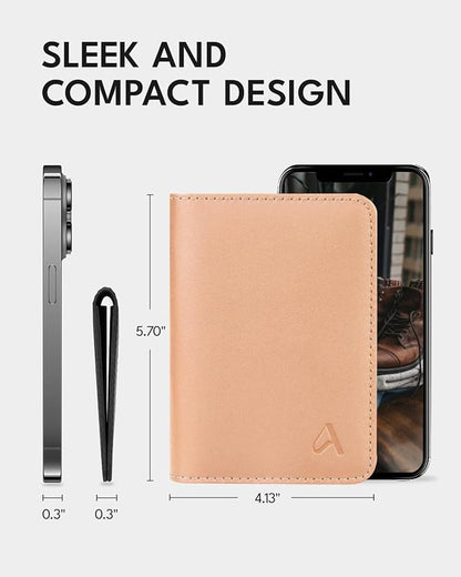 ALLIVE Passport Holder for Travel, Genuine Leather Passport Holder Women Men,Passport Cover,Travel Wallet Must Haves Airport Essentials Travel Gifts Beige