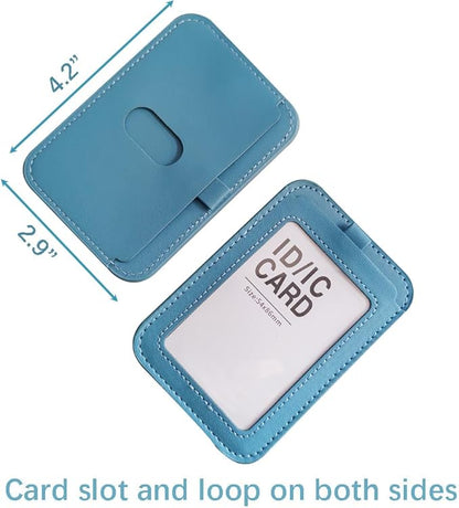Larpur Convenient PU Leather Work ID Holder with Retractable Reel & Lanyard - Perfect for Office, School, and Key/Credit Card Storage (Aqua)
