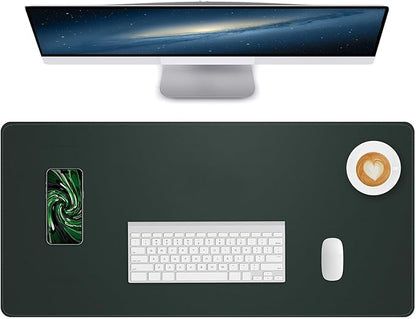 Desk Pad PU Leather Large Mouse Pad Laptop Computer Desk Mat Table Blotter Desktop Waterproof Non-Slip Protector for Office and Home (Dark Green, 80x40cm)
