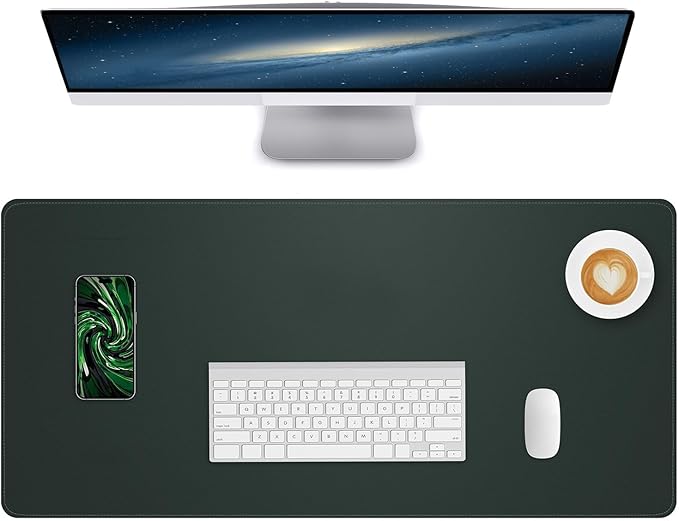 Desk Pad PU Leather Large Mouse Pad Laptop Computer Desk Mat Table Blotter Desktop Waterproof Non-Slip Protector for Office and Home (Dark Green, 90x43cm)
