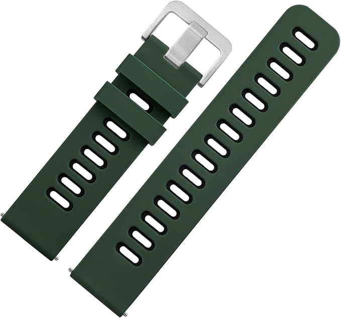 WOCCI 18mm Bicolor Watch Band, Silicone Rubber, Quick Release Replacement Strap for Men and Women, Silver Stainless Steel Buckle (Green-Black)