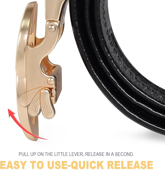 Aurolran Men&Womens Leather Dress Belt Business Automatic Buckle Belt Color-Black Silver Gold