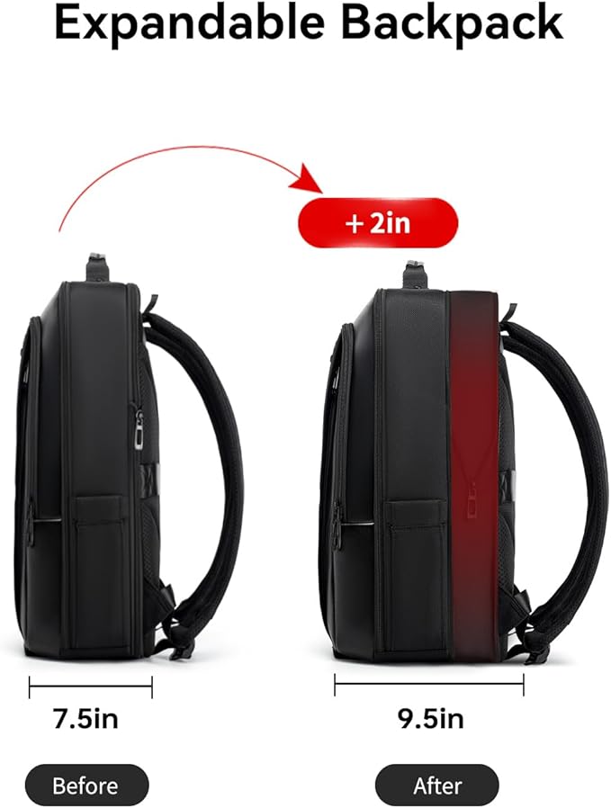 CROSSGEAR Business Commuter Backpack for Men, 26-32L Expandable Travel Laptop Backpack, Fit 15.6 Inch Laptop, Waterproof Computer Work Commute Daypack, Black