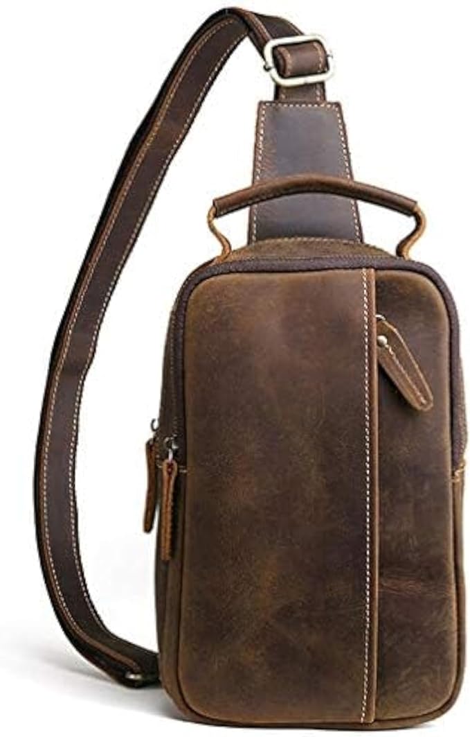 Hebetag Vintage Leather Sling Bag Handbag for Men Women Outdoor Travel Hiking Camping Shoulder Backpack