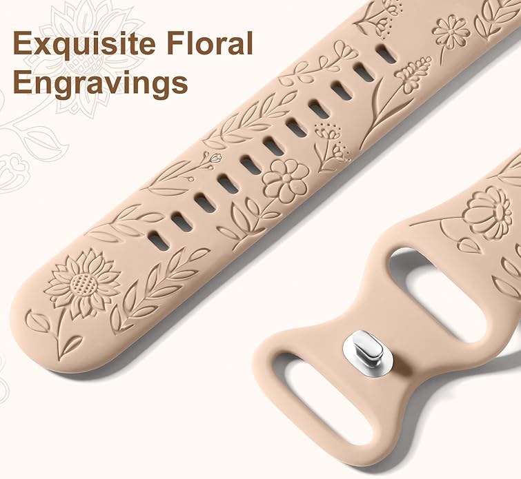 5 Pack Floral Engraved 22mm Watch Bands Compatible with Garmin Venu 3 /Venu 2 / Venu 4 45mm /Vivoactive 4, Soft Silicone Sport Straps for Garmin Forerunner 255/265 Women