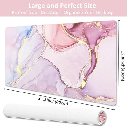 Large Mouse Pad, Desk Mat for Desktop, Dual Side PU Leather Waterproof Gaming Mousepad Desk Pad, Desk Protector Writing Pads Desk Accessories for Office and Home (A-Pink Marble, 31.5''X15.8'')