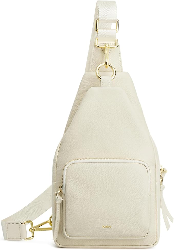 Kattee Small Sling Bag for Women, Leather Fanny Packs Crossbody Purse, Chest Bag for Travel with RFID Blocking, Beige