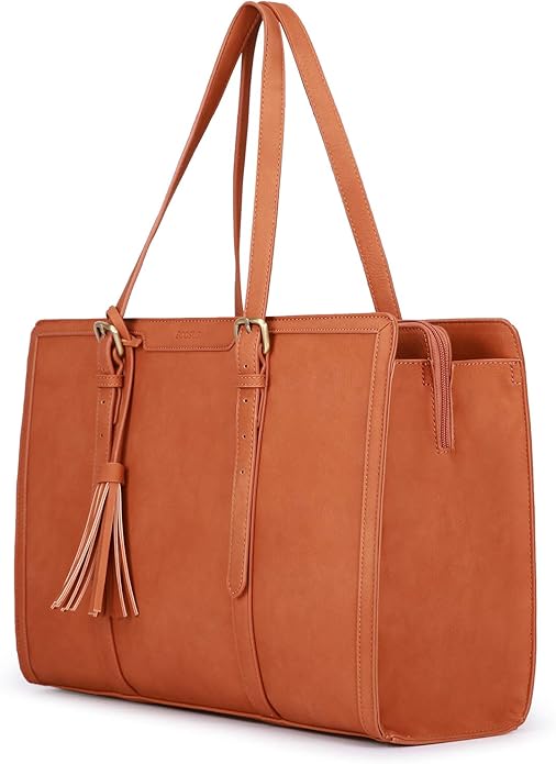 ECOSUSI Laptop Bag For Women 15.6 Inch Work Tote Bags PU Leather Computer Purse For Business Office With 3 Layer Compartments