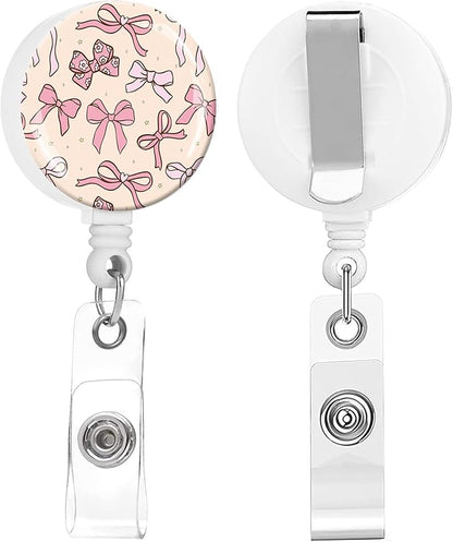 2 Pack Badge Reels Holder Retractable with ID Clip for Nurse Name Tag Card Nursing for Doctor Teacher Student Employee Office Medical Work (Cute Ribbon Bows)