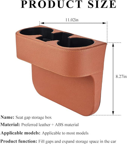 DXNQ Car Cup Holder Gap Filler Organizer, Multifunctional Auto Front Console Gap Filler with Cup Holder, Leather Extra Cup Holder Storage Box for Car Truck SUV, Car Accessories (Brown)