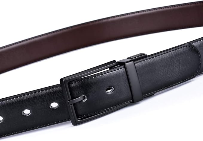 beltox fine Men's Dress Belt Leather Reversible 1.25" Wide Rotated Buckle Gift Box