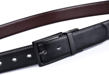 beltox fine Men's Dress Belt Leather Reversible 1.25" Wide Rotated Buckle Gift Box