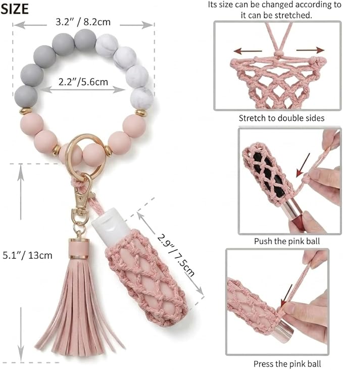 BIHRTC Silicone Key Ring Bracelets Wristlet Keychain Wallet with Net Chapstick Holder for Women