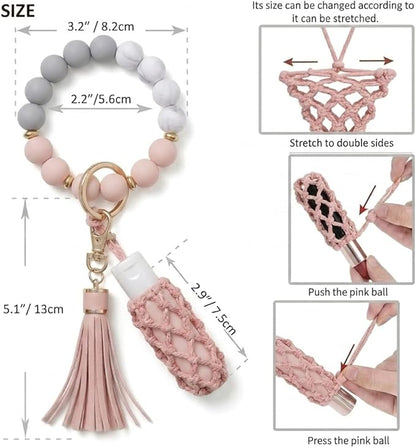 BIHRTC Silicone Key Ring Bracelets Wristlet Keychain Wallet with Net Chapstick Holder for Women