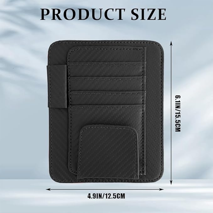 Small Leather Sun Visor Organizer, Visor Accessories, Multi-Pocket Sunvisor Storage with Sunglass Holder, Car Organizer for Drving License Card Pen Fits Most Vehicles (Carbon Fiber Black)