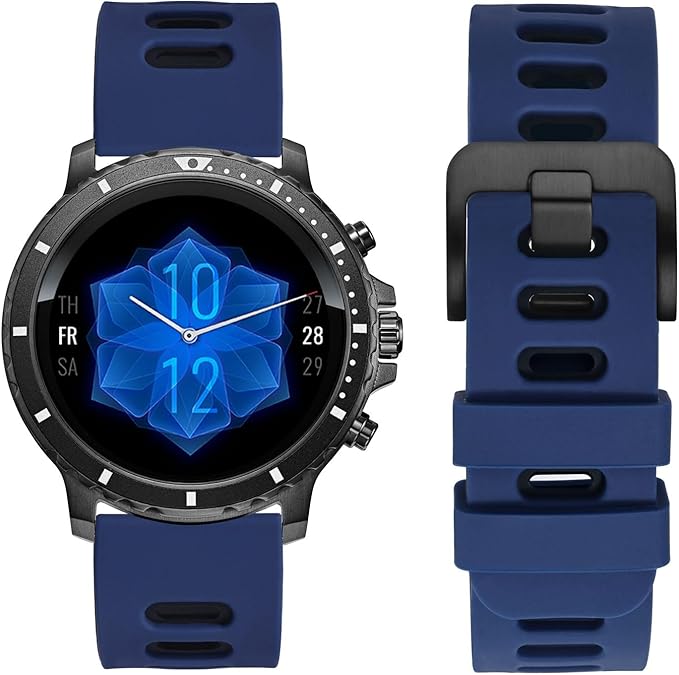 WOCCI 20mm Bicolor Watch Band, Silicone Rubber, Quick Release Replacement Strap for Men and Women, Black Stainless Steel Buckle (Blue-Black)