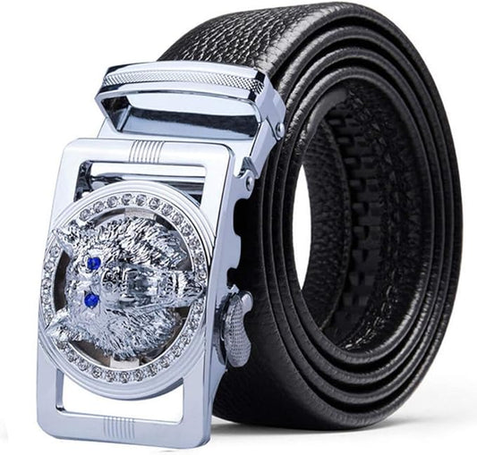 Luxury Men's Belts Red Leather Wolf Head Buckle 1.38 inch Width Used for Mens Dress Casual Adjustable Belt