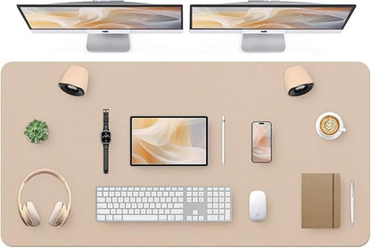 Bloss Extra Large Desk Mat 55" x 24", Non-Slip Dressing Table Cover Protector, Waterproof Student Study Desk Mat, PU Leather Computer Writing Desk Pad for Home Office and Decor - Beige