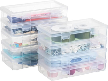 novelinks Plastic Small Storage Bins with Lids for Organizing, Mini Clear Storage Containers and Stackable Storage Box Organizer for Pencil Boxes, Task Boxes, Crayon Boxes (9 Pack Medium)