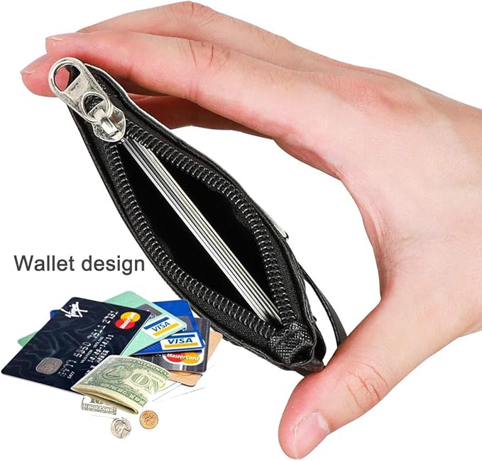 HASFINE 2 Pack ID Badge Holder with Lanyard,2 Sided 5 Card Slots ID Card Holder Wallet with PU Leather Zipper Pocket and Detachable Keychain Lanyard for Teens Men Women(Black & Pink)