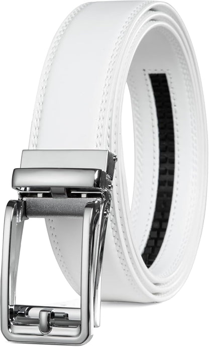 Founders & C Men's Leather Ratchet Comfort Click Belt Dress with Slide Buckle -Adjustable Trim to Fit