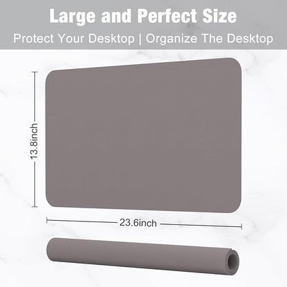 Hsurbtra Desk Pad, 23.6" x 13.8" PU Leather Desk Mat, M Extended Mouse Pad, Waterproof Desktop Blotter Protector, Non-Slip Ultra Thin Small Laptop Keyboard Writing Mat for Office Home, Light Gray