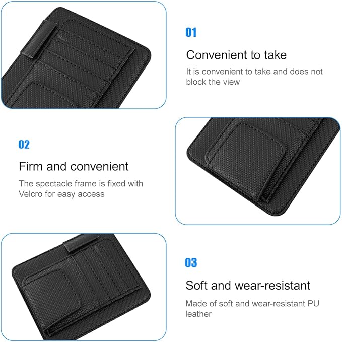 Car Sun Visor Organizer, PU Leather Vehicle Visor Document Storage Pocket for Sunglass Card Pen, Multifunctional Automotive Interior Holder Accessories, Universal Fit (Carbon Black)
