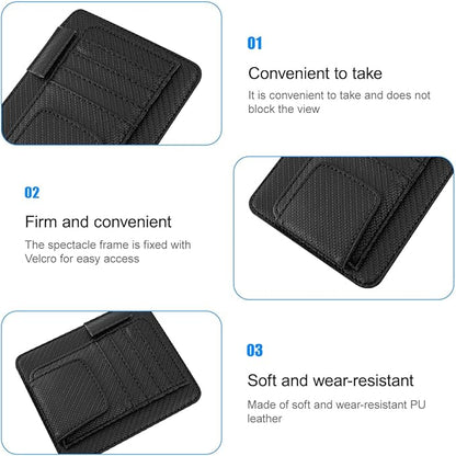 Car Sun Visor Organizer, PU Leather Vehicle Visor Document Storage Pocket for Sunglass Card Pen, Multifunctional Automotive Interior Holder Accessories, Universal Fit (Carbon Black)
