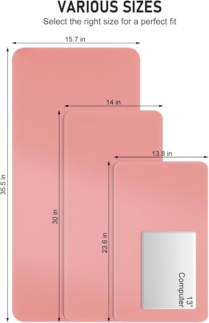 Desk Pad, 30" x 14" PU Leather Non-Slip Desk Mat Large Mouse Pad for Desktop, Waterproof Laptop Computer Writing Mat for Office, Home, Work, Gaming, Flower Pink